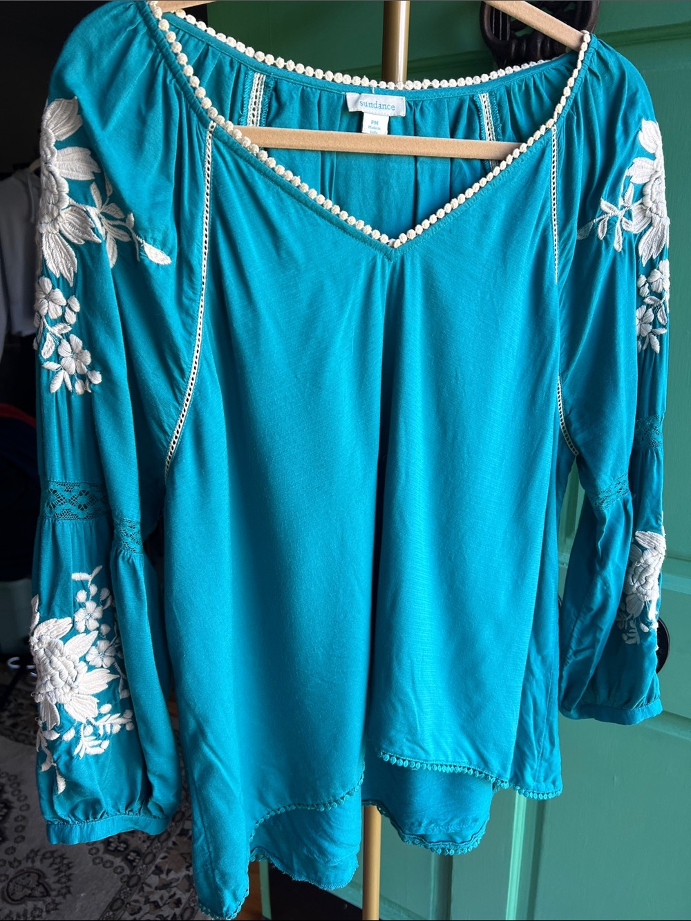 Sundance Teal Sundance "Naomi Isles" Embroidered Blouse/  Boho Tunic / Medium P.